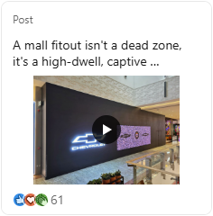 A mall fitout isn't a dead zone, it's a high-dwell, captive audience environment.